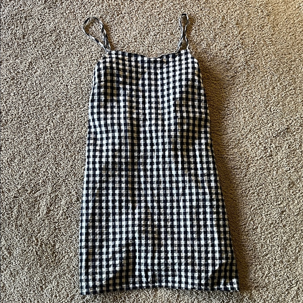 American Eagle Outfitters Black and White Gingham Spaghetti Strap Mini Dress